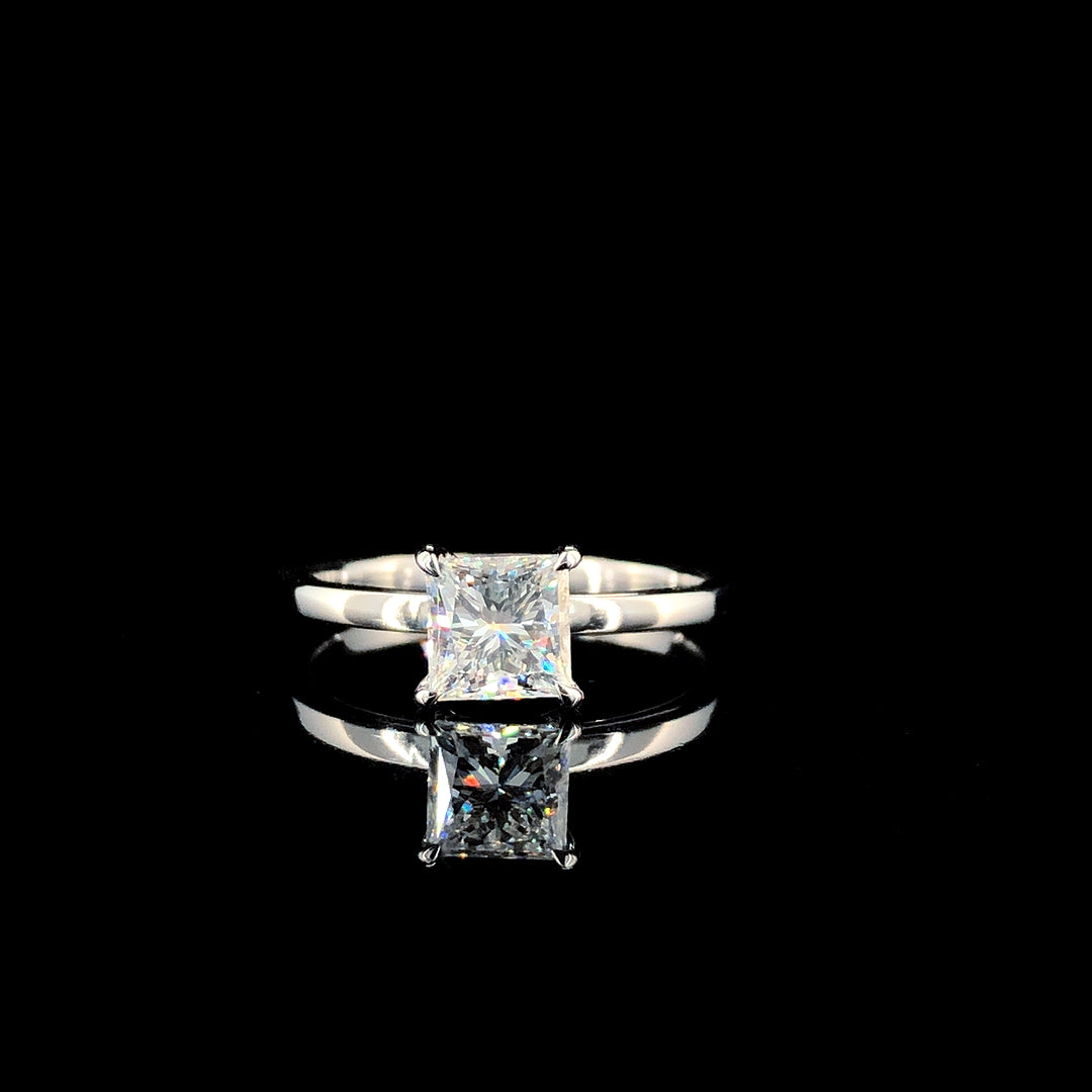 Silver Princess Solitaire Engagement Ring with Cathedral Band and Four-Prong Setting