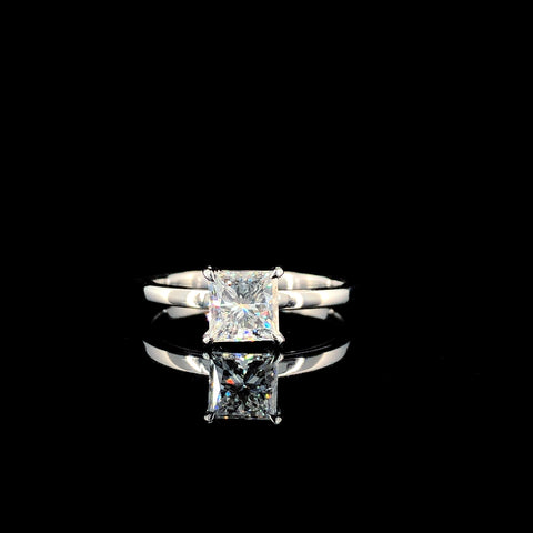 Silver Princess Solitaire Engagement Ring with Cathedral Band and Four-Prong Setting