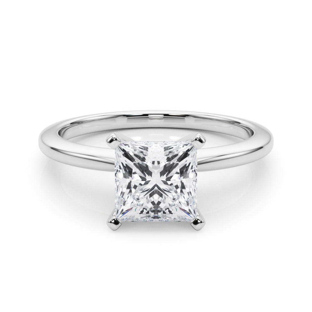 Silver Princess Solitaire Engagement Ring with Classic Band and Four-Prong Setting