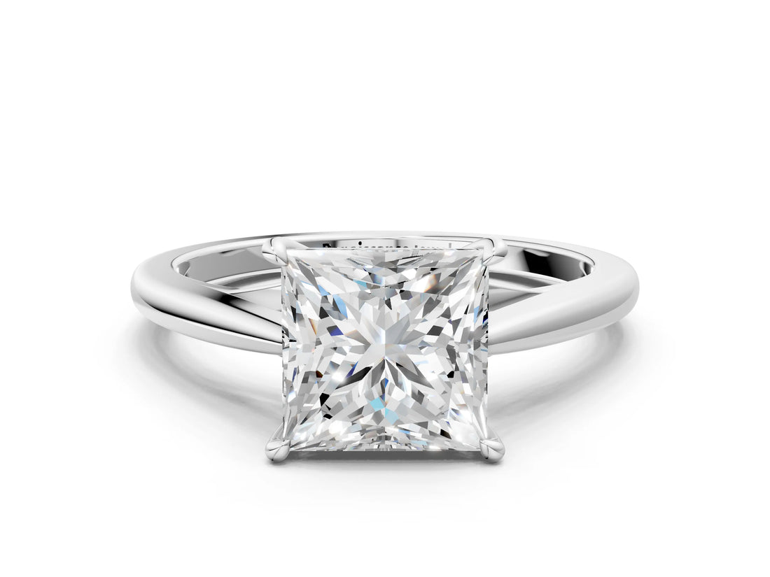 Silver Princess Solitaire Engagement Ring with Four-Prong Setting and Classic Band 1