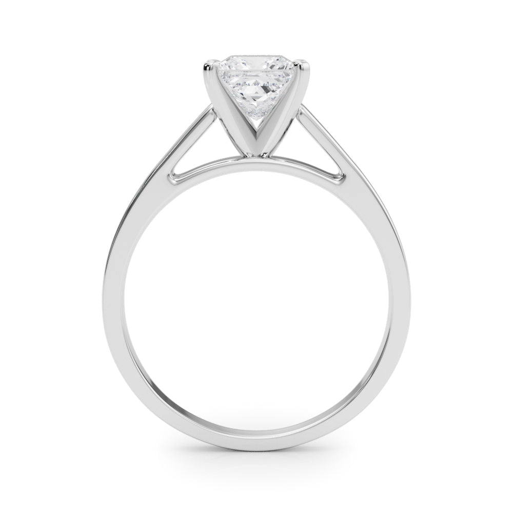 Silver Princess Solitaire Engagement Ring with Four-Prong Setting and Tapered Band 1