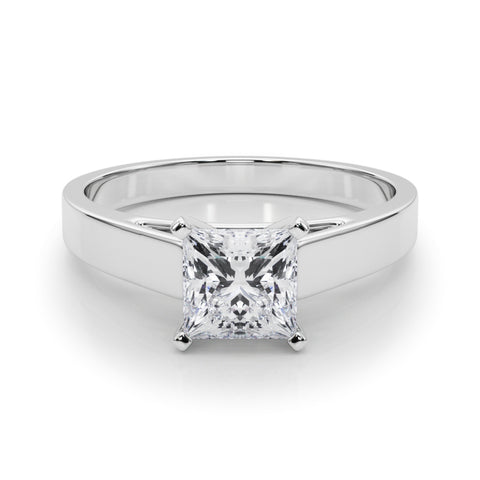 Silver Princess Solitaire Engagement Ring with Four-Prong Setting and Tapered Band