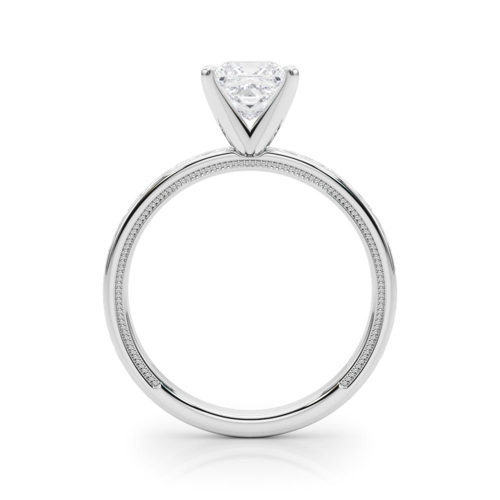 Silver Princess Solitaire Engagement Ring with Scrollwork Band and Four-Prong Setting 1