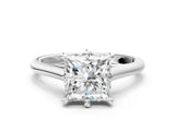 Silver Princess Solitaire Engagement Ring with Six-Prong Setting and Classic Band