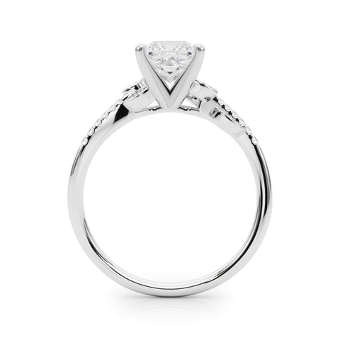 Silver Princess Solitaire Leaf-Inspired Diamond Ring with Pavé Band and Four-Prong Setting 1