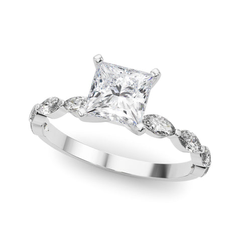 Silver Princess Solitaire Marquise Side Stone Prong Setting Ring 2
