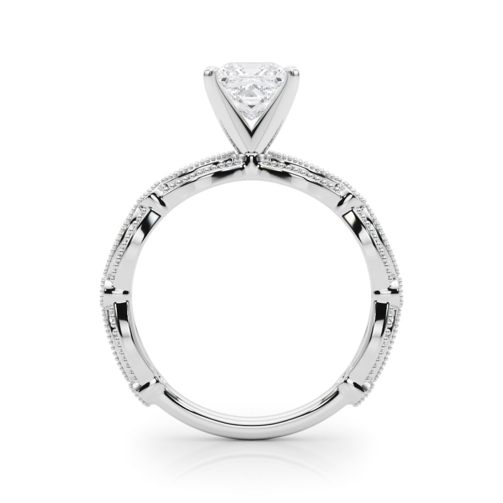 Silver Princess Solitaire Milgrain Diamond Engagement Ring with Bezel and Marquise Band 1
