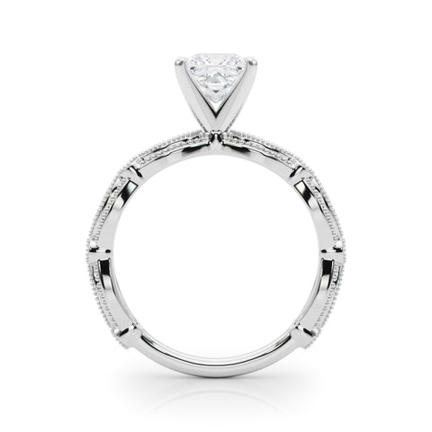 Silver Princess Solitaire Milgrain Diamond Engagement Ring with Bezel and Marquise Band 1
