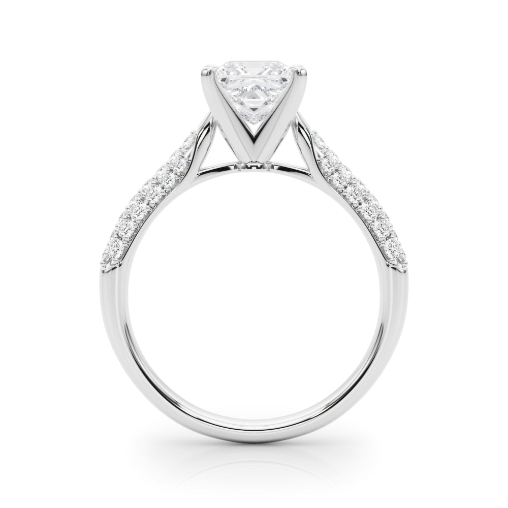 Silver Princess Solitaire Pavé Diamond Engagement Ring with Four-Prong Setting 1