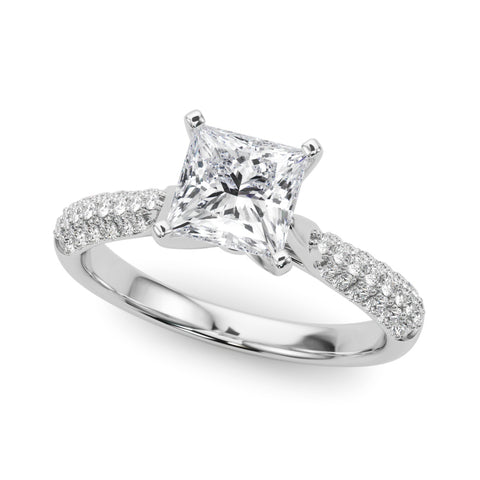 Silver Princess Solitaire Pavé Diamond Engagement Ring with Four-Prong Setting 2