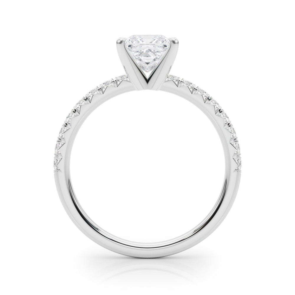 Silver Princess Solitaire Pave Diamond Engagement Ring with Four-Prong Setting 1