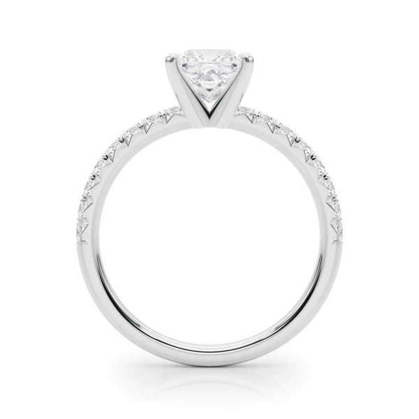 10K White Gold 2.05 Carat F VS1 Princess Solitaire Pave Diamond Engagement Ring with Four-Prong Setting