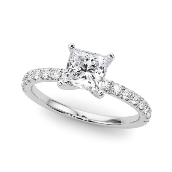 10K White Gold 2.05 Carat F VS1 Princess Solitaire Pave Diamond Engagement Ring with Four-Prong Setting