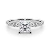 10K White Gold 2.05 Carat F VS1 Princess Solitaire Pave Diamond Engagement Ring with Four-Prong Setting