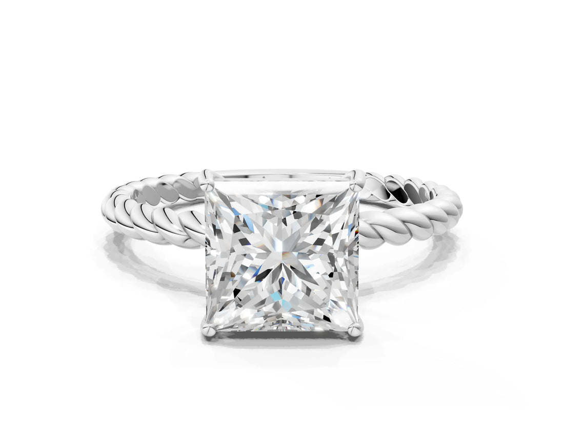Silver Princess Solitaire Twist Band Ring with Four-Prong Setting_12