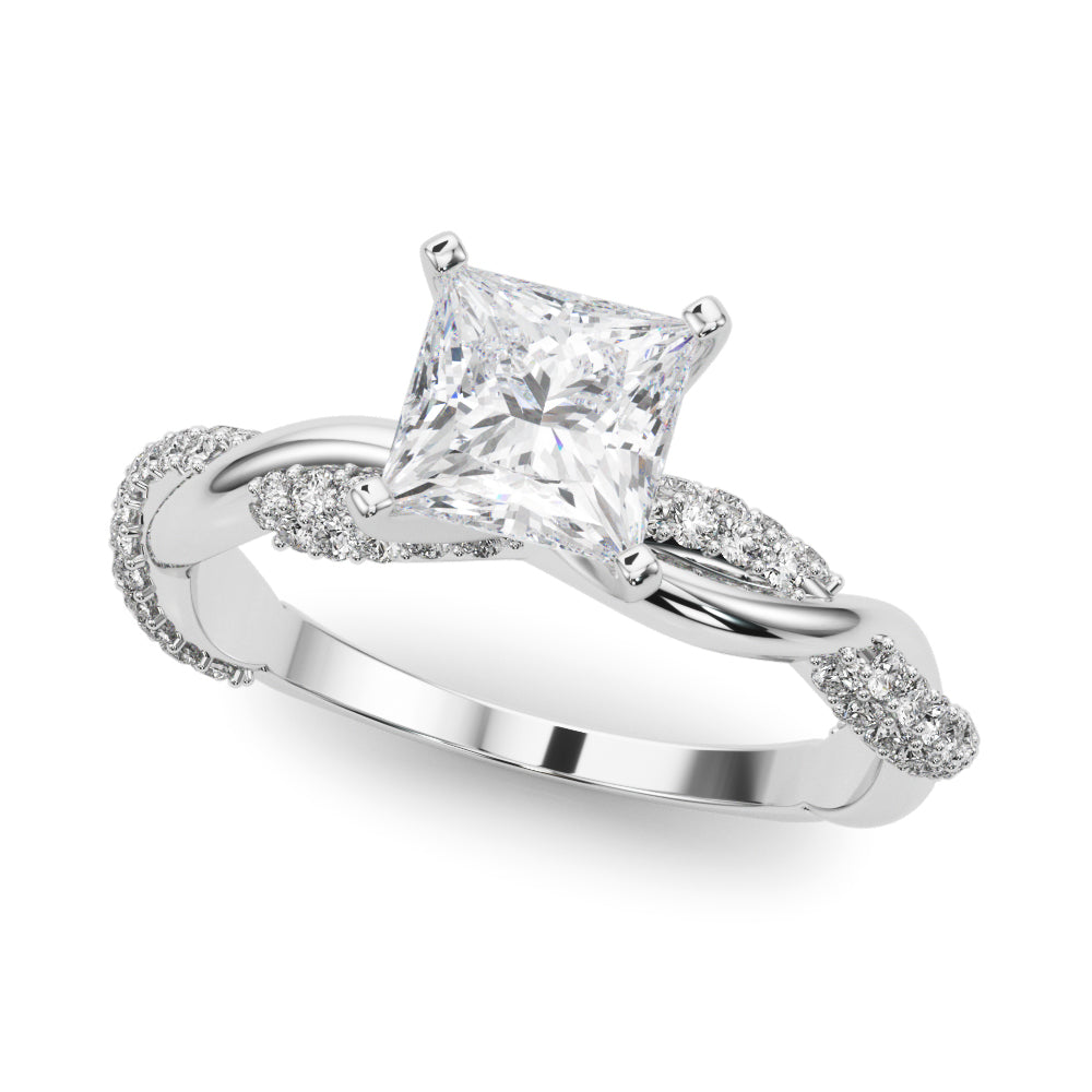 Silver Princess Solitaire Twist Band with Pave Prong Setting 2