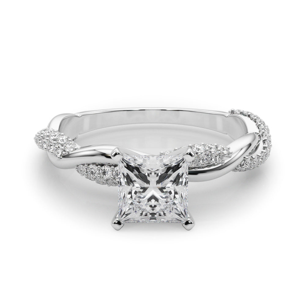 Silver Princess Solitaire Twist Band with Pave Prong Setting