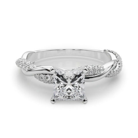 Silver Princess Solitaire Twist Band with Pave Prong Setting