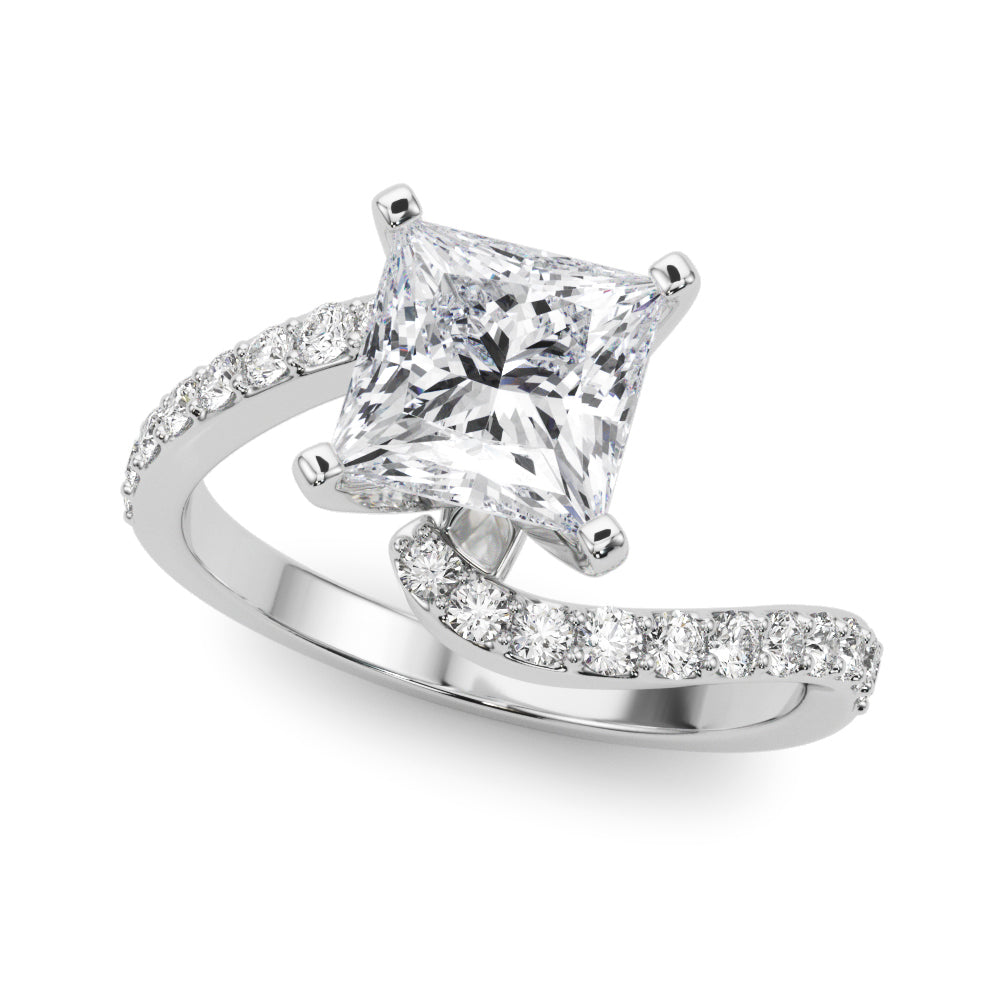 Silver Princess Solitaire Twist Band with Pave Set Diamonds and Four-Prong Setting 2