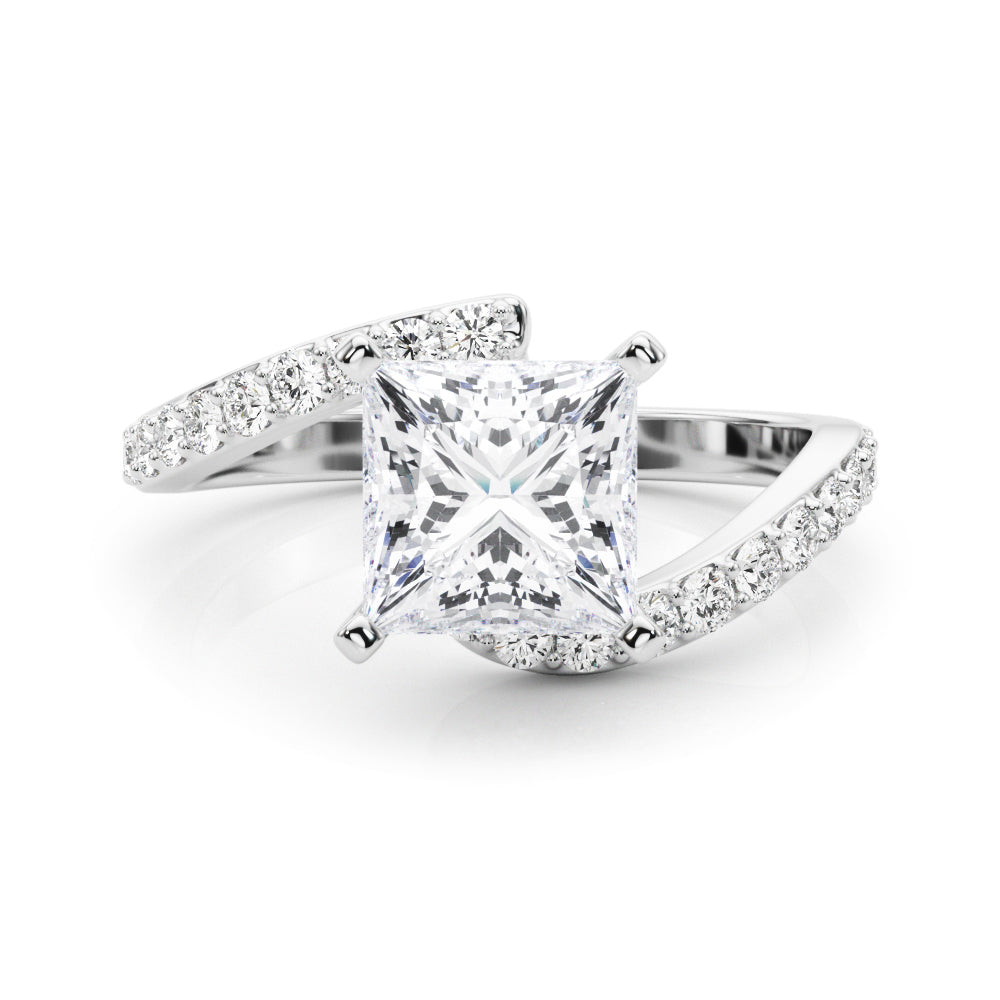 Silver Princess Solitaire Twist Band with Pave Set Diamonds and Four-Prong Setting
