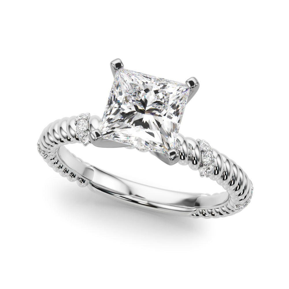 Silver Princess Solitaire Twisted Band Prong Set Engagement Ring 2