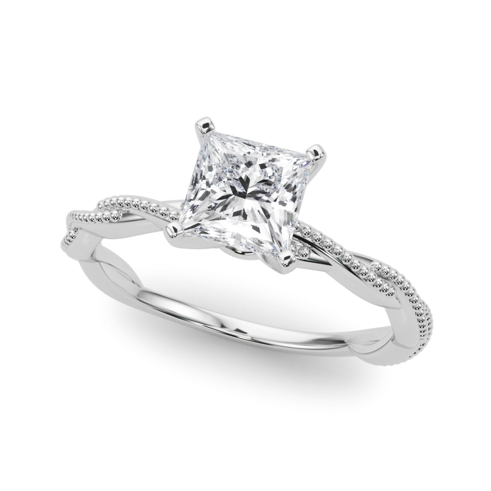 Silver Princess Solitaire Twisted Band with Bead Prong Setting 2