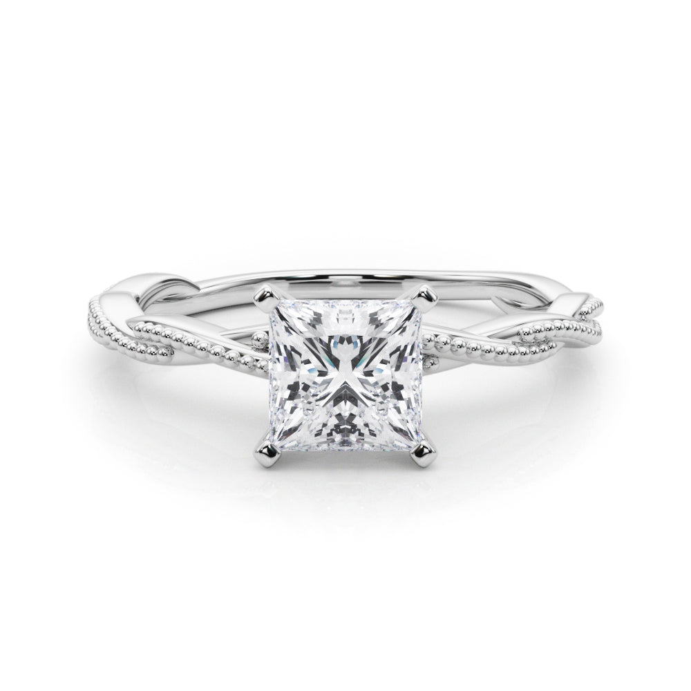 Silver Princess Solitaire Twisted Band with Bead Prong Setting