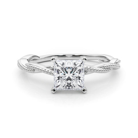Silver Princess Solitaire Twisted Band with Bead Prong Setting