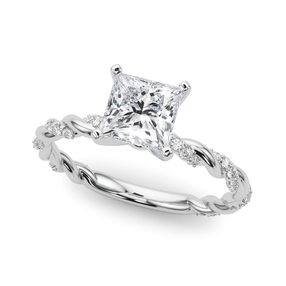 Silver Princess Solitaire Twisted Band with Pavé Accents and Four-Prong Setting 2