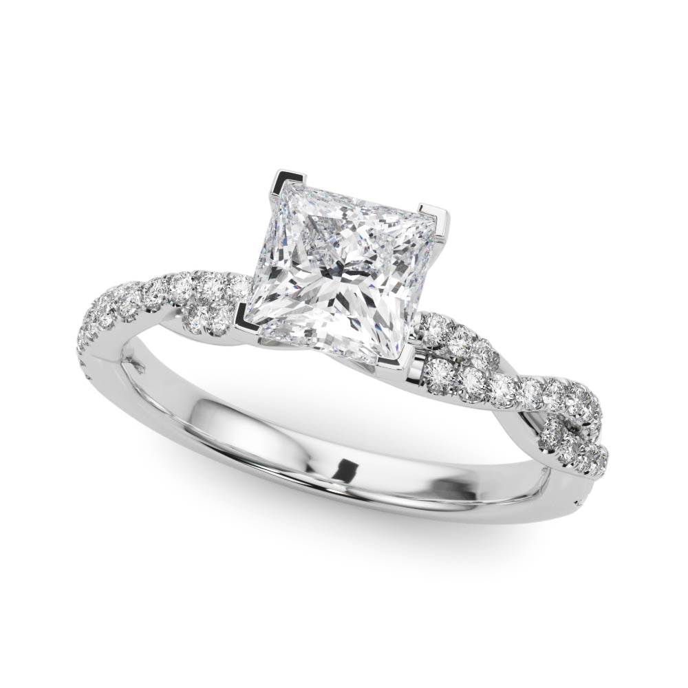 Silver Princess Solitaire Twisted Pave Band with Four-Prong Setting 2