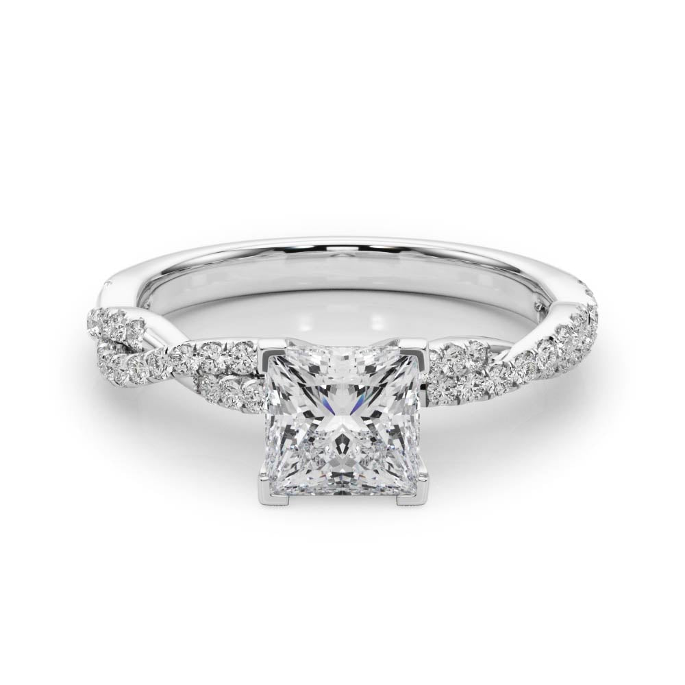 Silver Princess Solitaire Twisted Pave Band with Four-Prong Setting