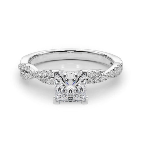 Silver Princess Solitaire Twisted Pave Band with Four-Prong Setting