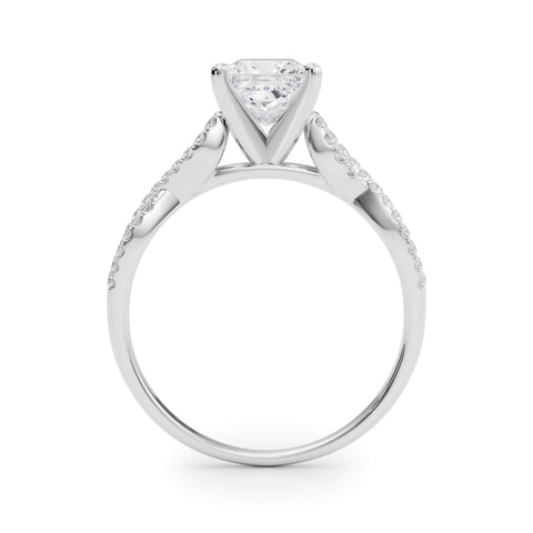 Silver Princess Solitaire Twisted Pave Diamond Engagement Ring with Four-Prong Setting 1