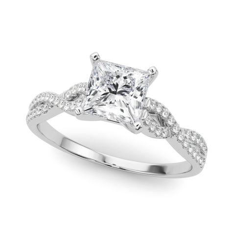 Silver Princess Solitaire Twisted Pave Diamond Engagement Ring with Four-Prong Setting 2