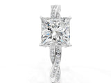 Silver Princess Solitaire Twisted Pave Diamond Ring with Four-Prong Setting