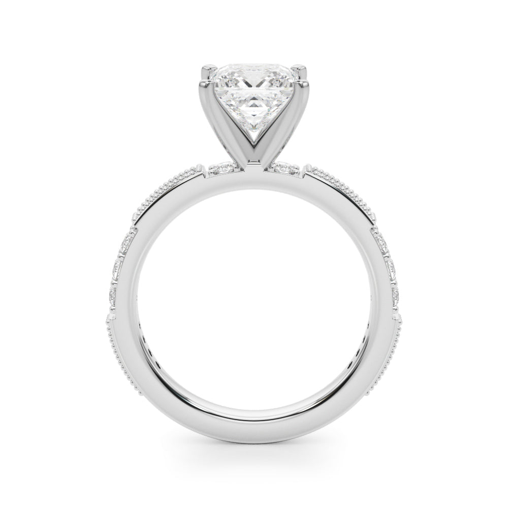 Silver Princess Solitaire with Pavé Band and Four-Prong Setting 1