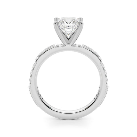 Silver Princess Solitaire with Pavé Band and Four-Prong Setting 1