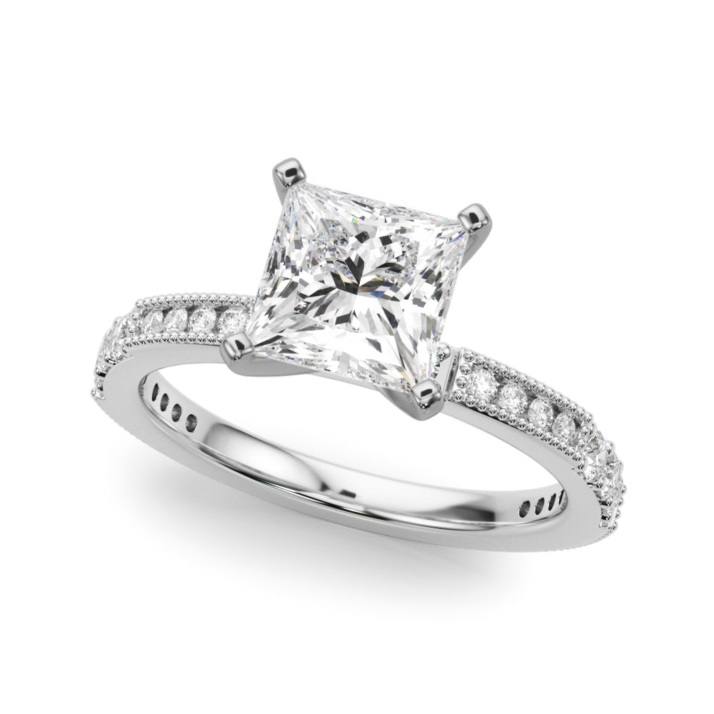 Silver Princess Solitaire with Pavé Band and Four-Prong Setting 2