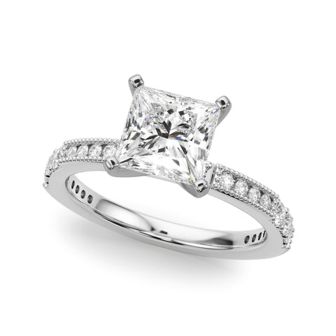 Silver Princess Solitaire with Pavé Band and Four-Prong Setting 2