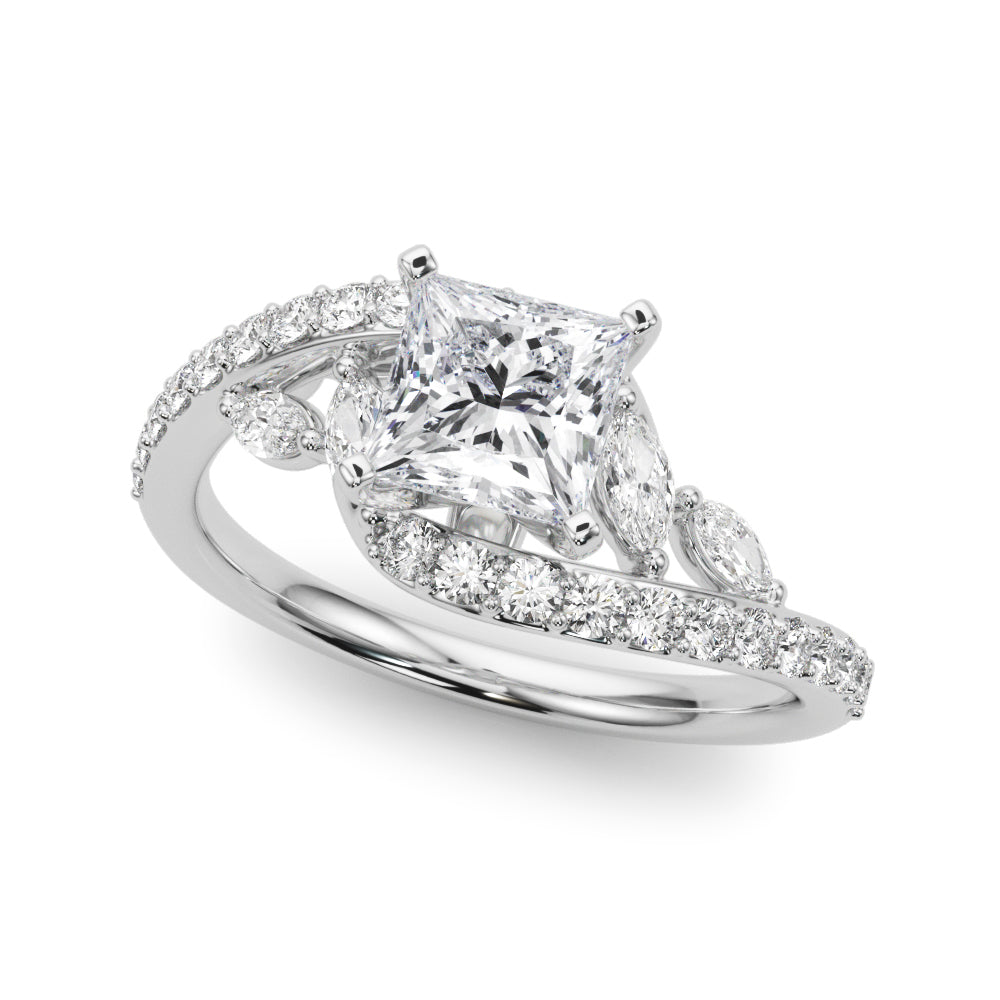 Silver Princess Solitaire with Pavé Twist Band and Four-Prong Setting 2