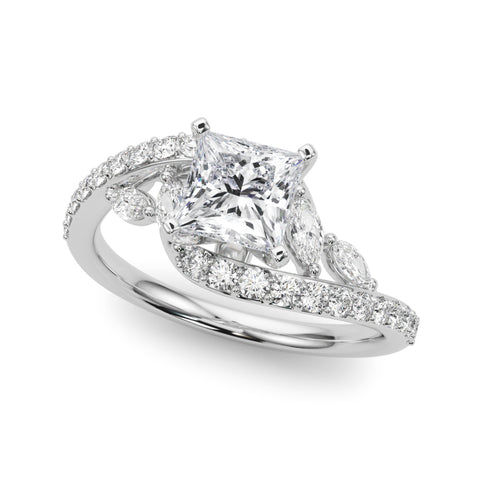 Silver Princess Solitaire with Pavé Twist Band and Four-Prong Setting 2