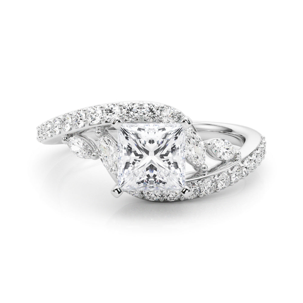Silver Princess Solitaire with Pavé Twist Band and Four-Prong Setting