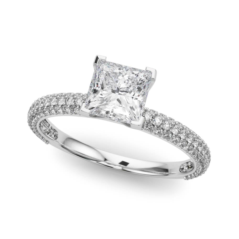 Silver Princess Solitaire with Pave Band and Four-Prong Setting 2