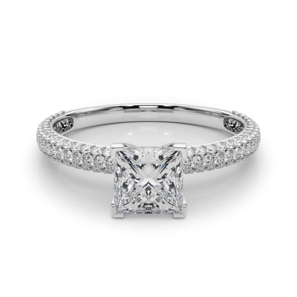 Silver Princess Solitaire with Pave Band and Four-Prong Setting