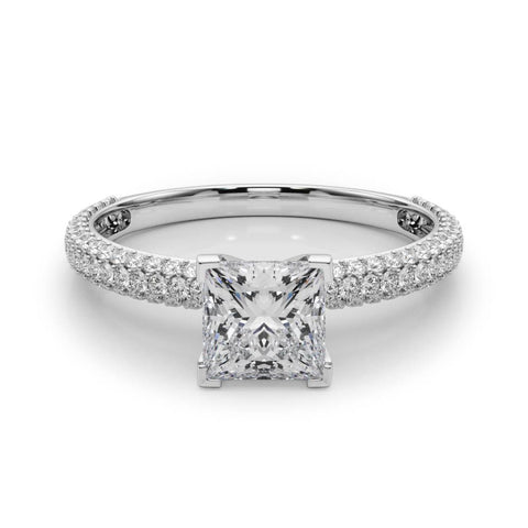 Silver Princess Solitaire with Pave Band and Four-Prong Setting