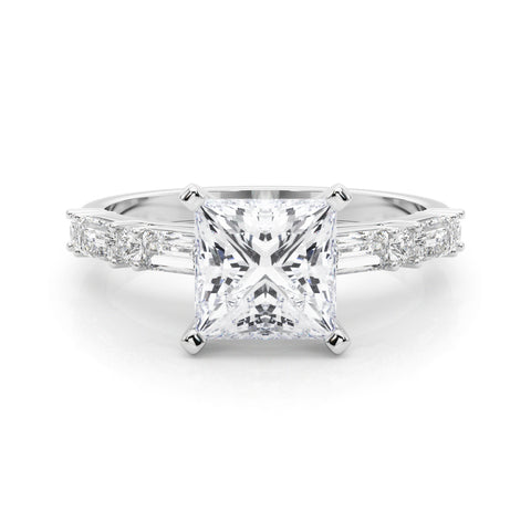 Silver Princess Solitaire with Side Baguettes and Channel Set Band