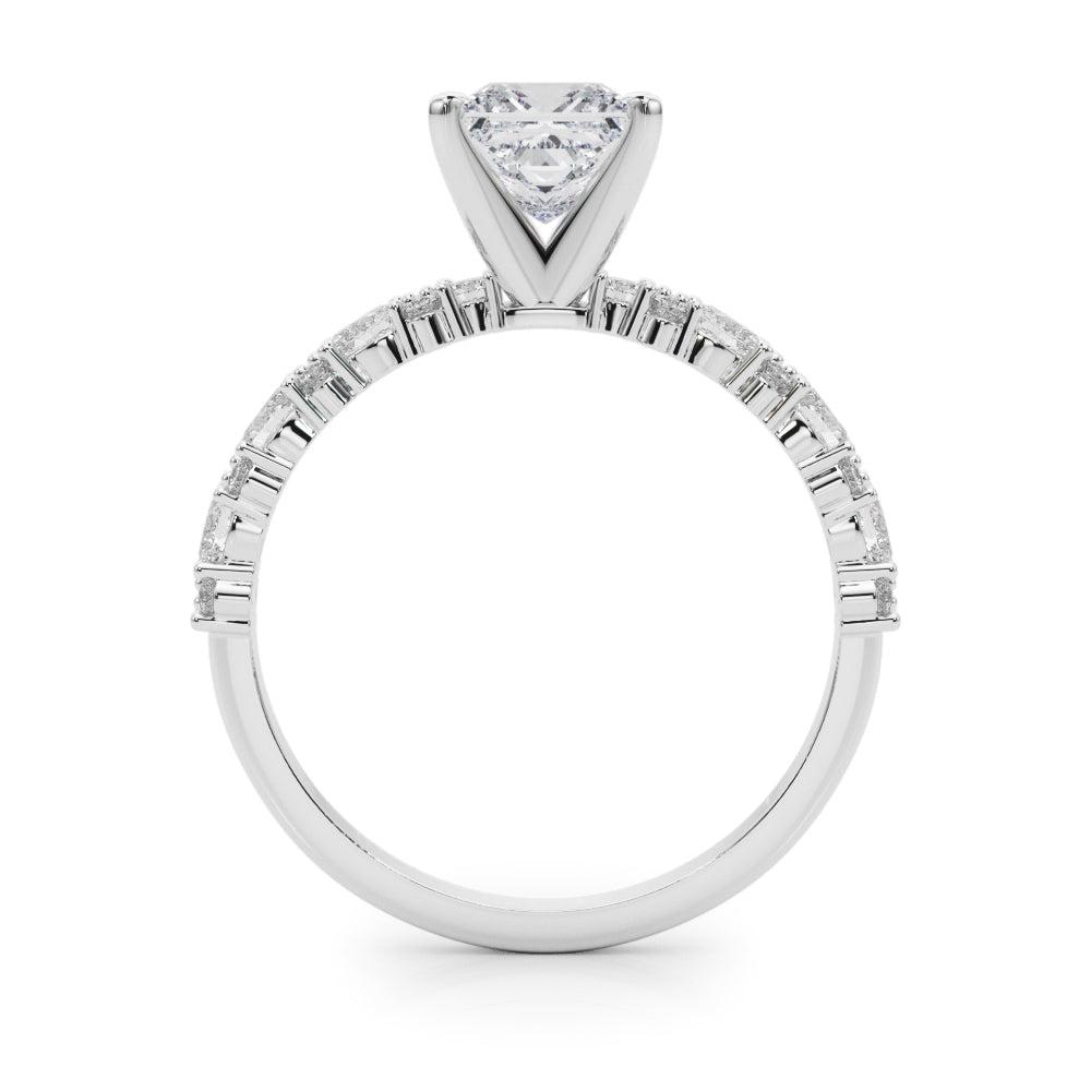 Silver Princess Solitaire with Side Stones, Pave Band, Four-Prong Setting 1