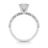 14K White Gold 3.06 Carat F VS1 Princess Solitaire with Side Stones, Pave Band, Four-Prong Setting