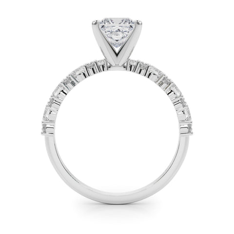 Silver Princess Solitaire with Side Stones, Pave Band, Four-Prong Setting 1