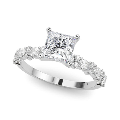 Silver Princess Solitaire with Side Stones, Pave Band, Four-Prong Setting 2